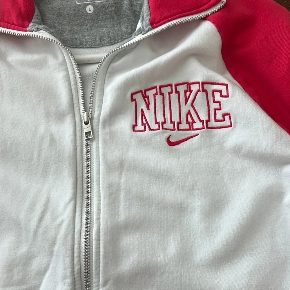 Vintage Nike Women's pink and White Bomber Jacket